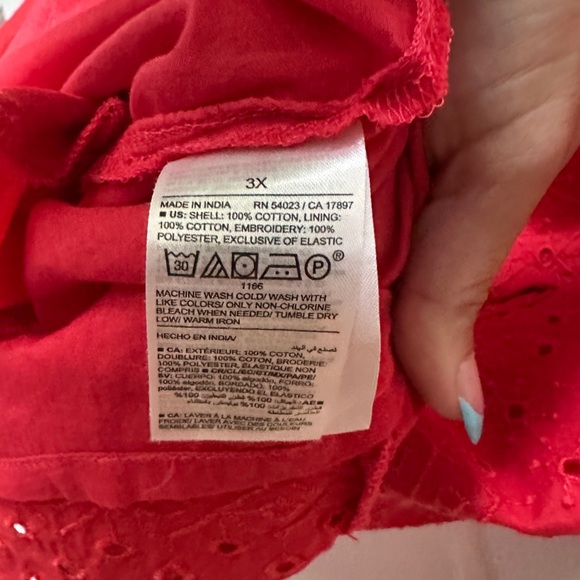 Old Navy Babydoll Mini Dress Embroidered Red Lace Eyelet Smocked Pockets Stretch - Picture 13 of 16